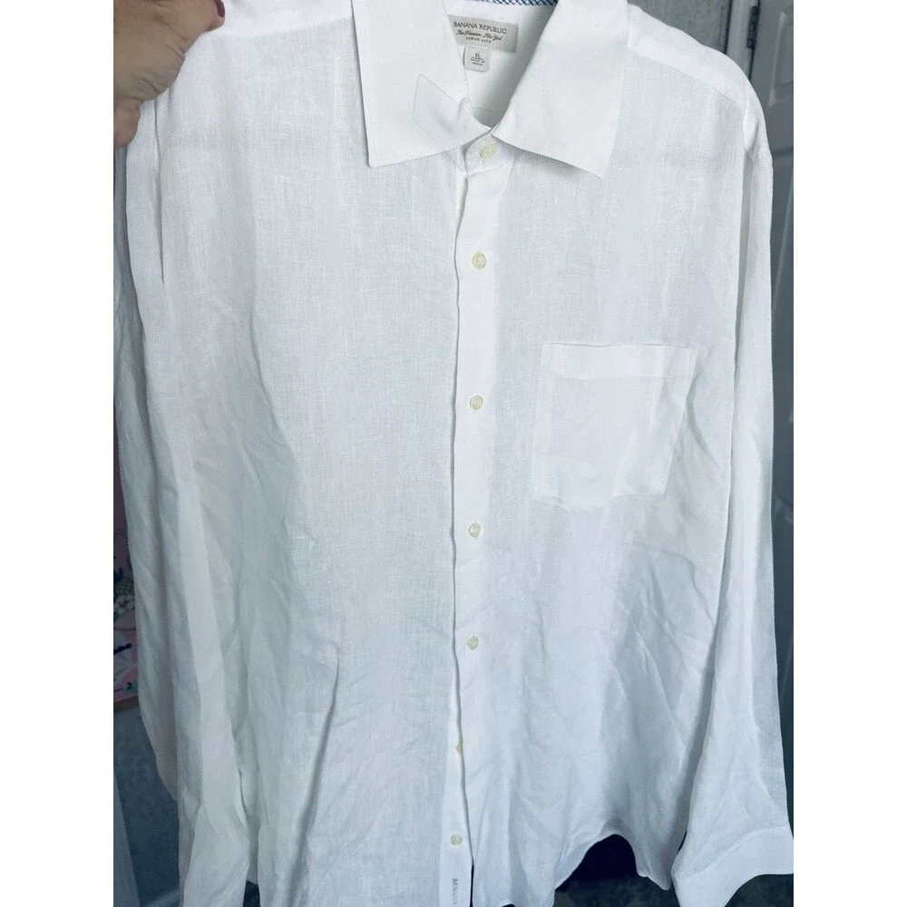 NWOT Banana Republic 100% Linen White XL Mens Shirt Long Sleeves